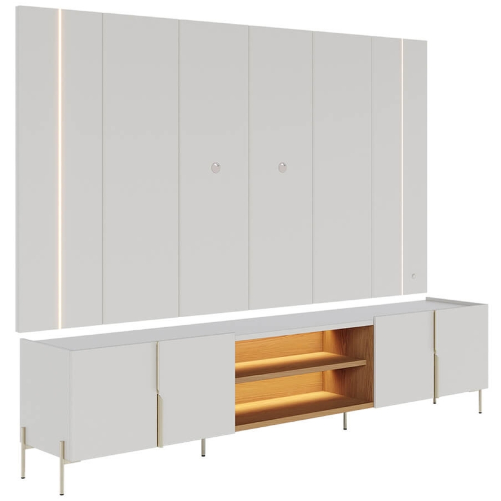 Painel TV 75 Pol LED e Rack Sala Pé Metal Gior Off/Freijó C05 - Mpozenato