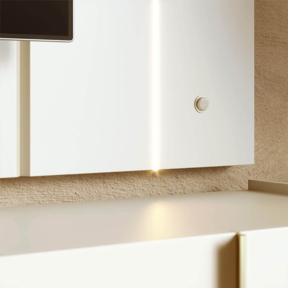 Painel TV 75 Pol LED e Rack Sala Pé Metal Gior Off/Freijó C05 - Mpozenato