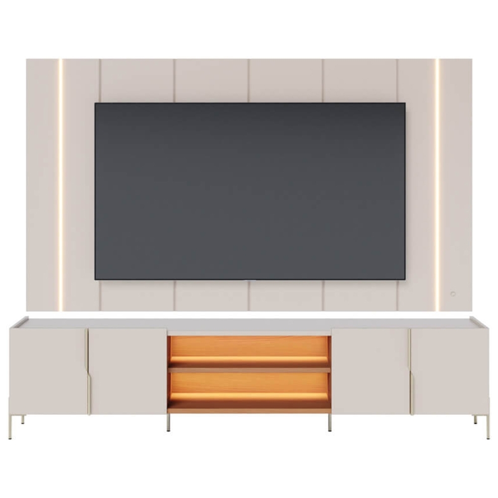 Painel TV 75 Pol LED e Rack Sala Pé Metal Gior Off/Freijó C05 - Mpozenato