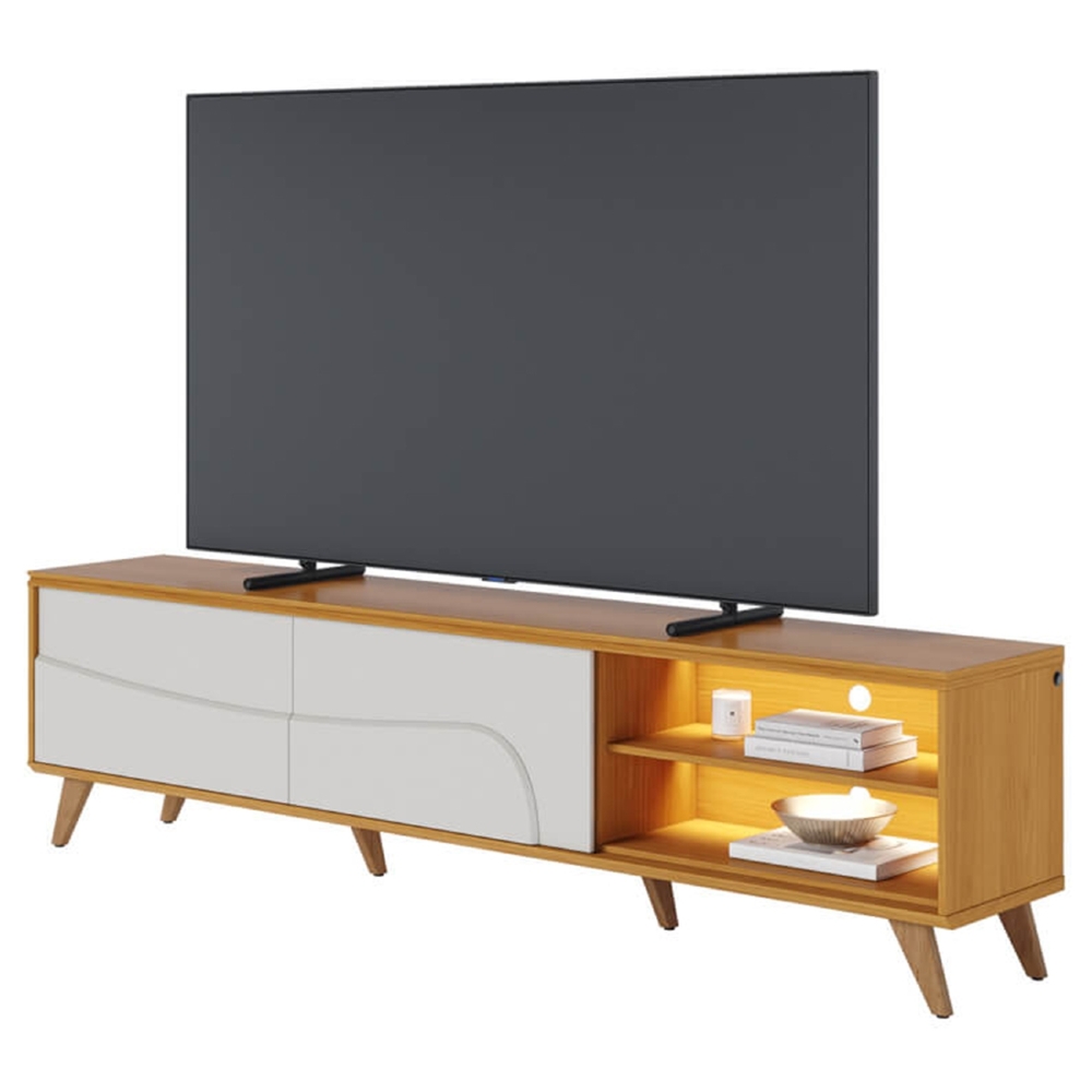 Rack TV 75 Pol 217cm Pé Madeira Dante Naturale/Off C05 - Mpozenato