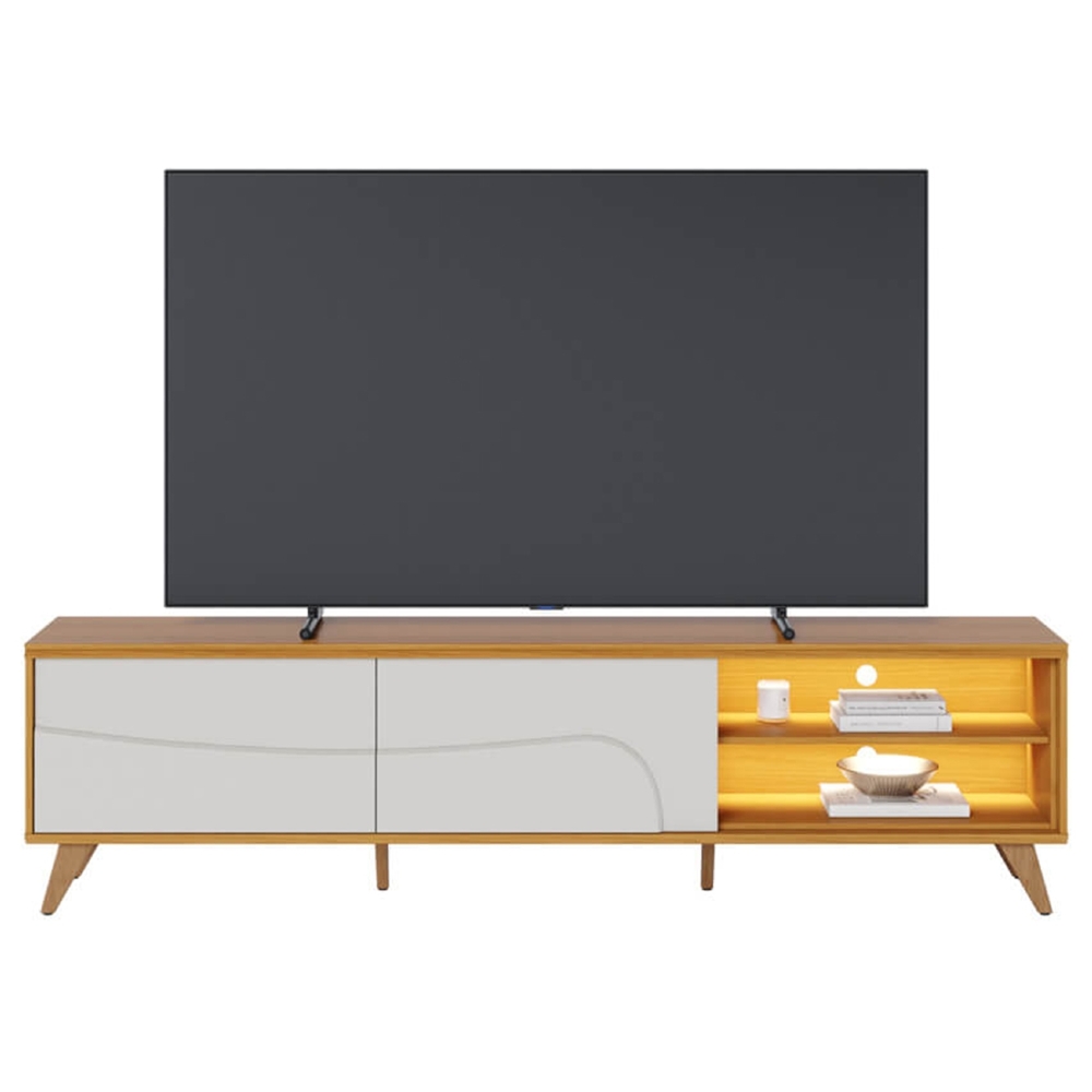 Rack TV 75 Pol 217cm Pé Madeira Dante Naturale/Off C05 - Mpozenato