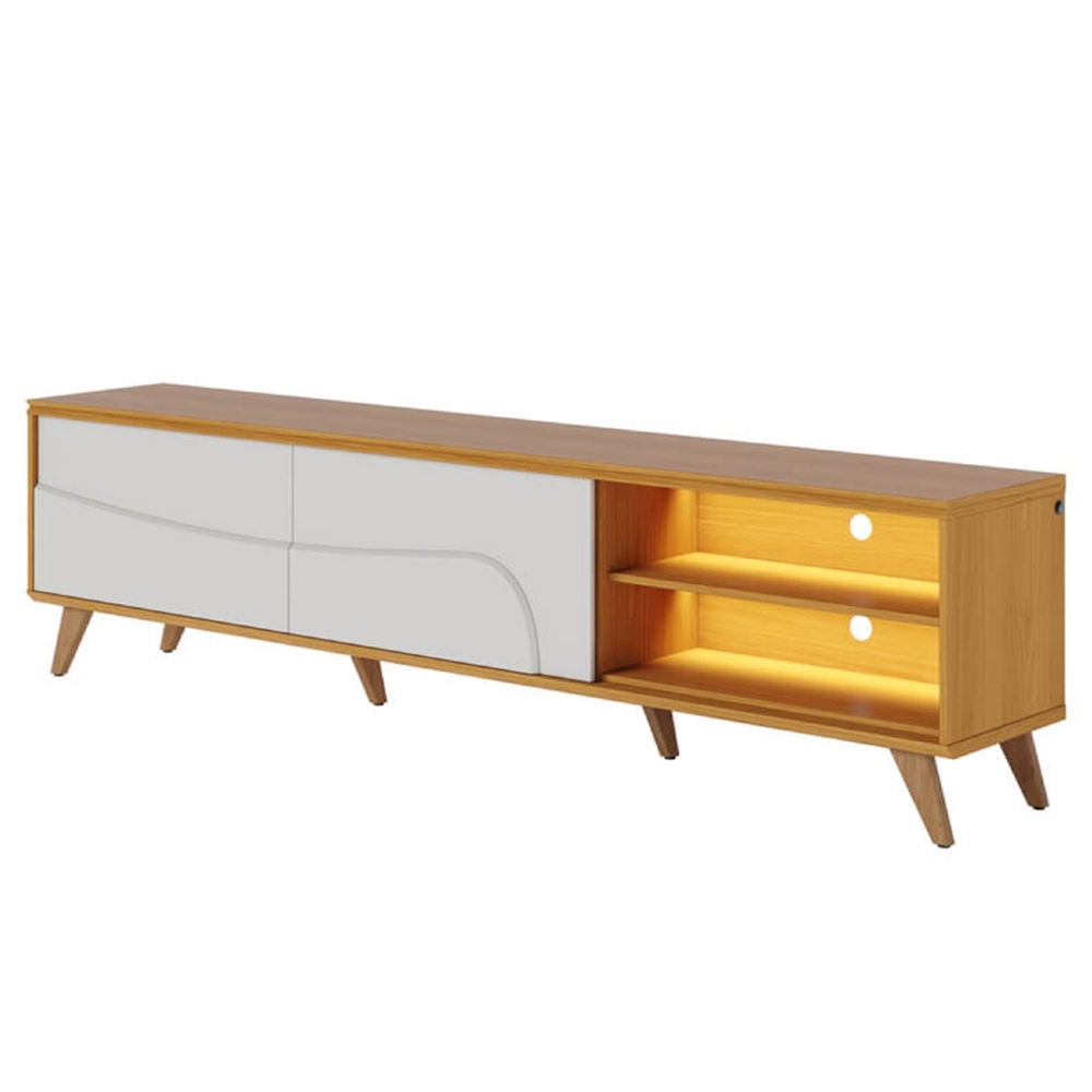 Rack TV 75 Pol 217cm Pé Madeira Dante Naturale/Off C05 - Mpozenato