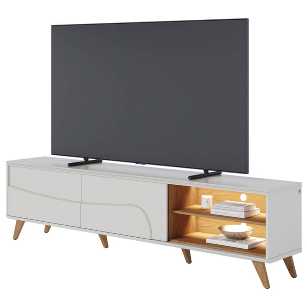 Rack TV 75 Pol 217cm Pé Madeira Dante Off/Freijó C05 - Mpozenato