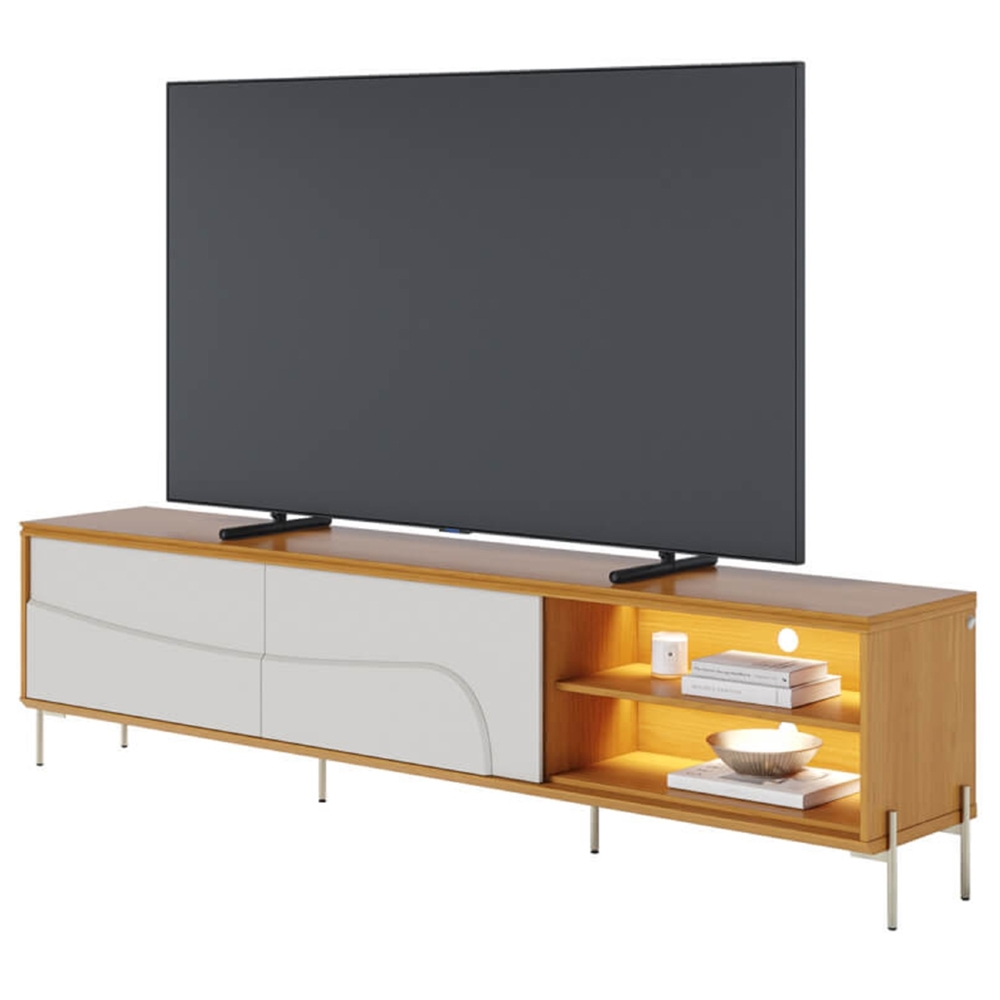 Rack TV 75 Pol 217cm Pé Metal Dante Naturale/Off C05 - Mpozenato