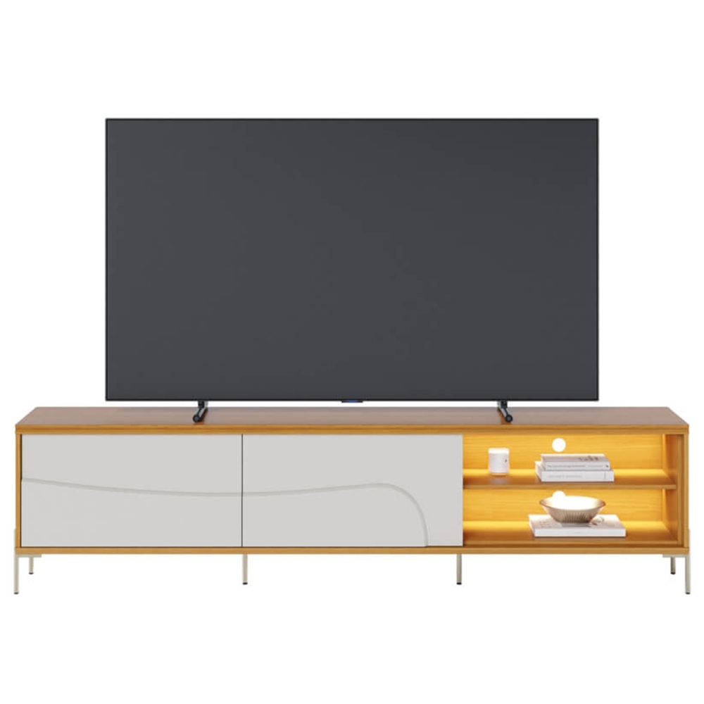 Rack TV 75 Pol 217cm Pé Metal Dante Naturale/Off C05 - Mpozenato