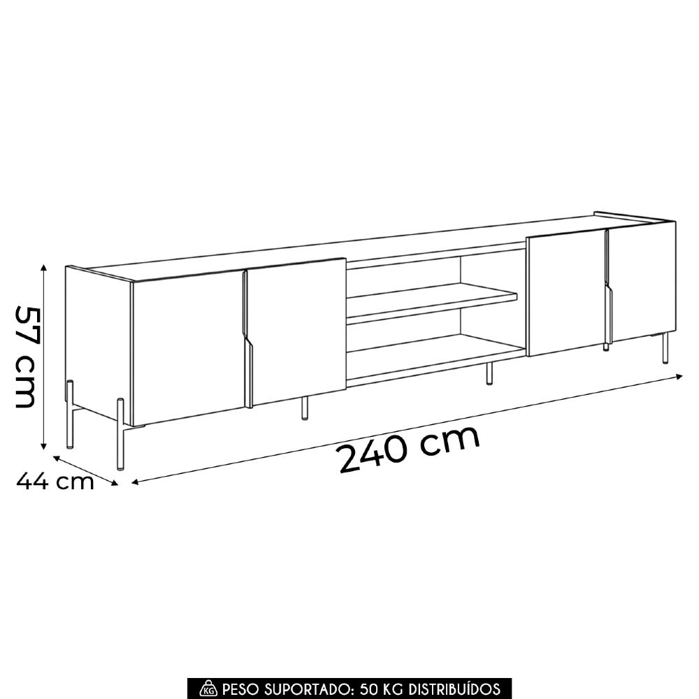 Rack TV 85 Pol 237cm Com LED Gior Naturale C05 - Mpozenato
