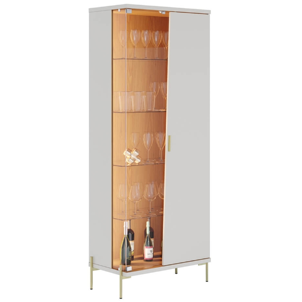 Cristaleira Porta de Vidro 70cm Pés Metal Mercuri Off/Freijó C05 - Mpozenato