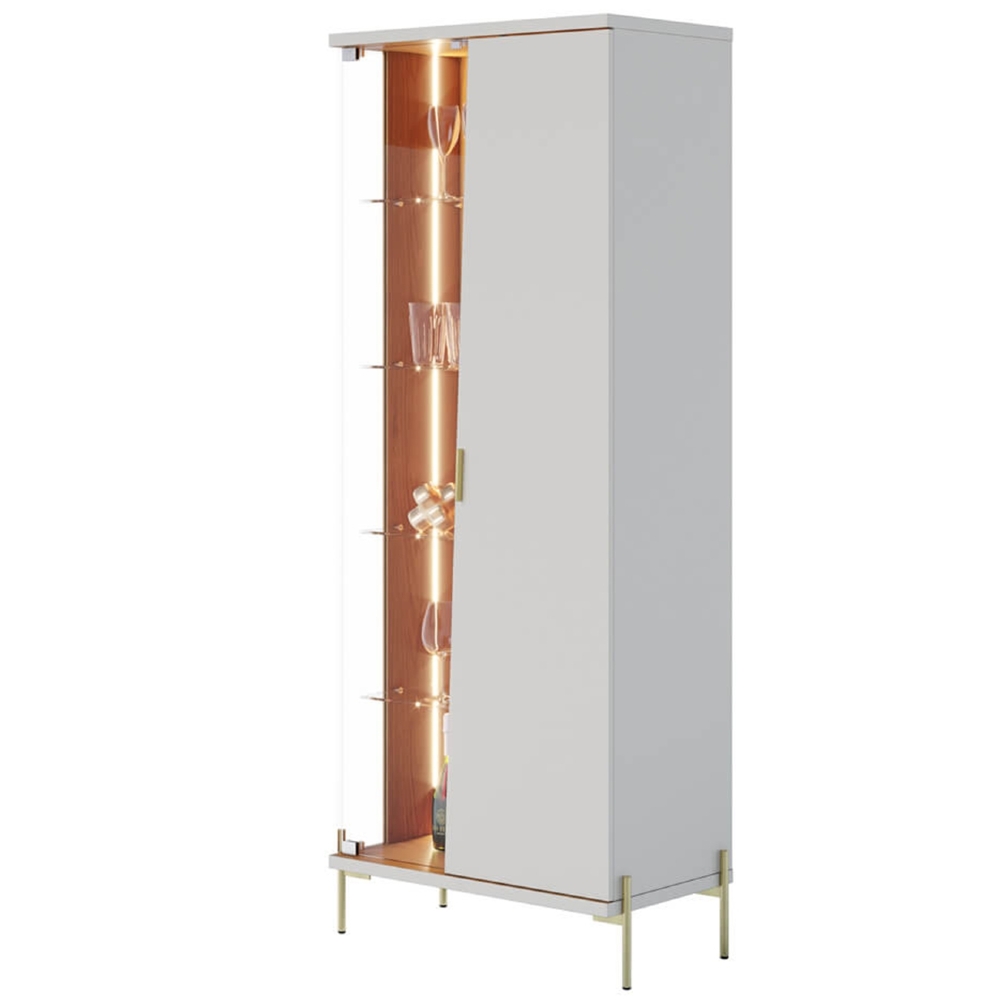 Cristaleira Porta de Vidro 70cm Pés Metal Mercuri Off/Freijó C05 - Mpozenato