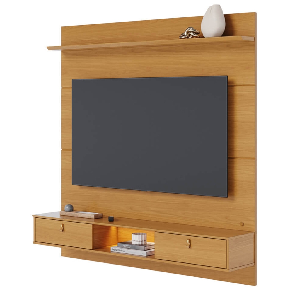 Painel TV 60 Pol Bancada Suspensa 160cm Com LED Zali Naturale C05 - Mpozenato