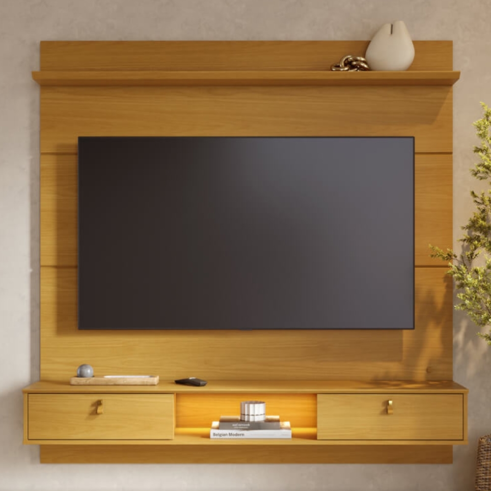 Painel TV 60 Pol Bancada Suspensa 160cm Com LED Zali Naturale C05 - Mpozenato