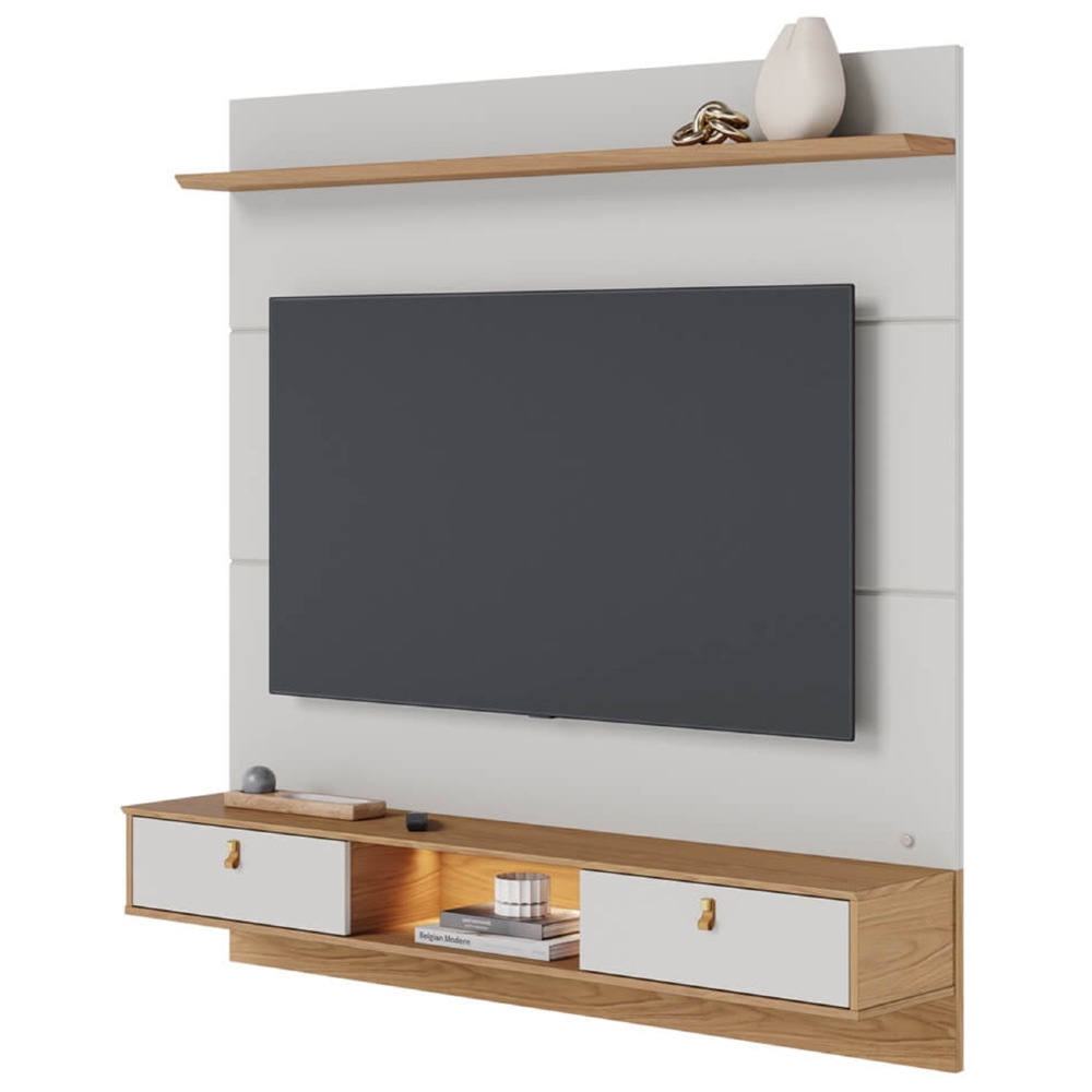 Painel TV 60 Pol Bancada Suspensa 160cm Com LED Zali Off/Freijó C05 - Mpozenato