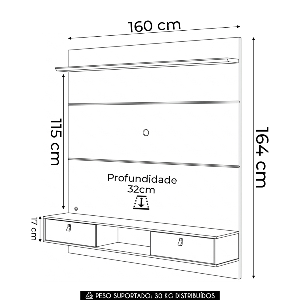 Painel TV 60 Pol Bancada Suspensa 160cm Com LED Zali Off/Freijó C05 - Mpozenato