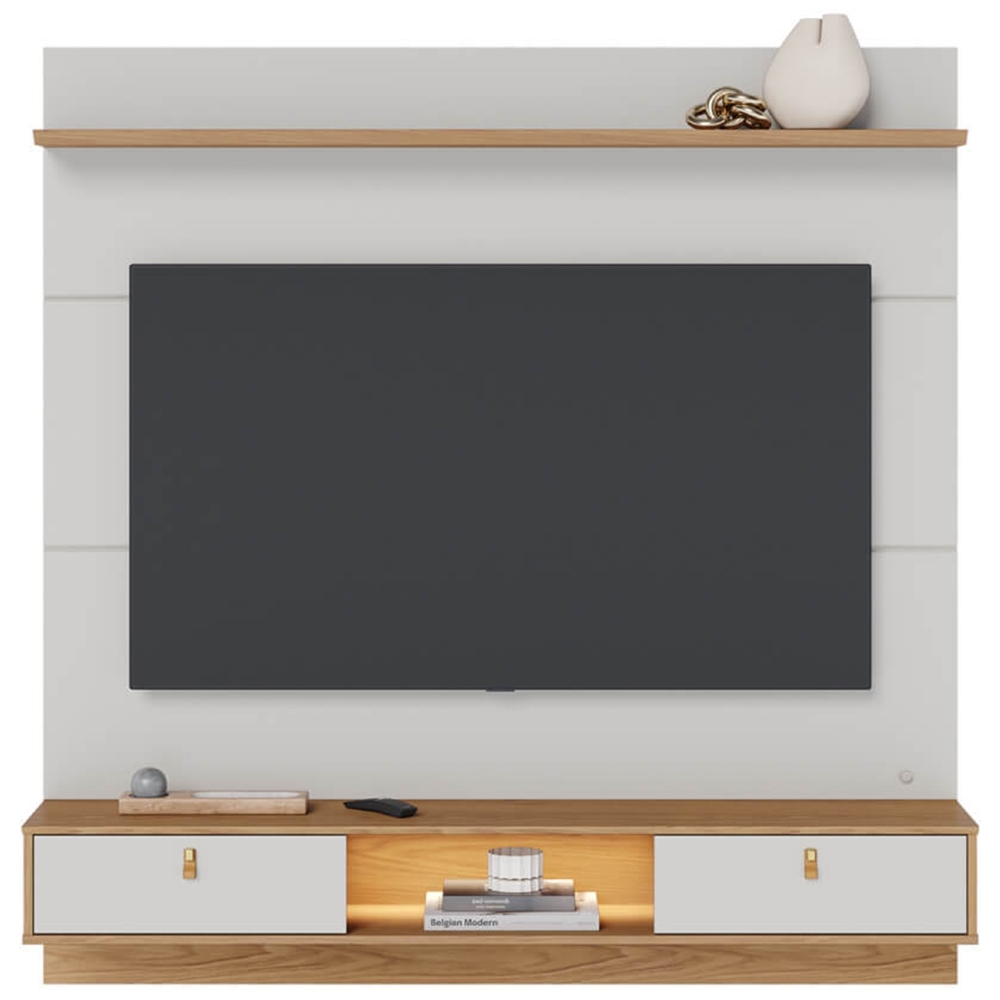 Painel TV 60 Pol Bancada Suspensa 160cm Com LED Zali Off/Freijó C05 - Mpozenato