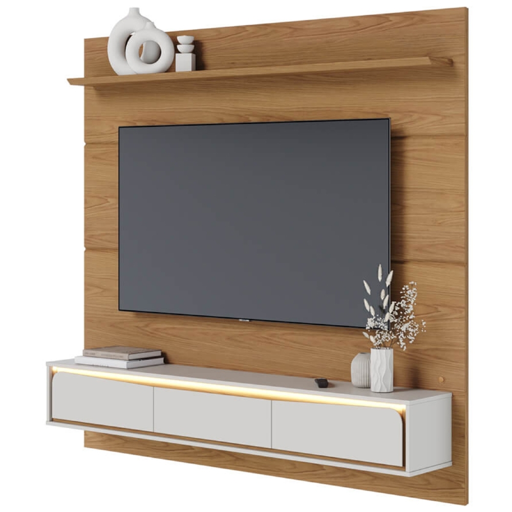 Painel TV 65 Pol Bancada Suspensa 180cm Com LED Tath Freijó/Off C05 - Mpozenato