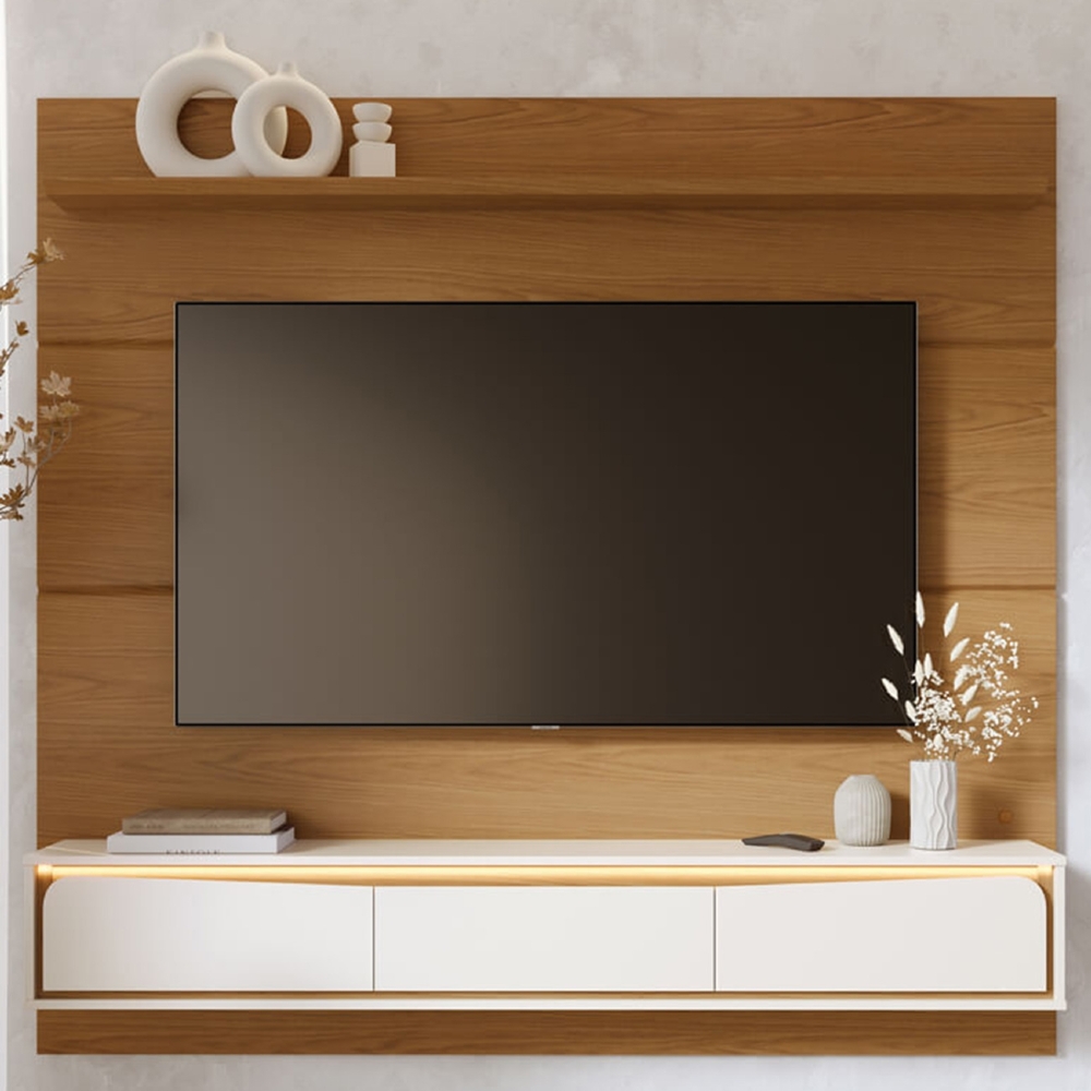 Painel TV 65 Pol Bancada Suspensa 180cm Com LED Tath Freijó/Off C05 - Mpozenato