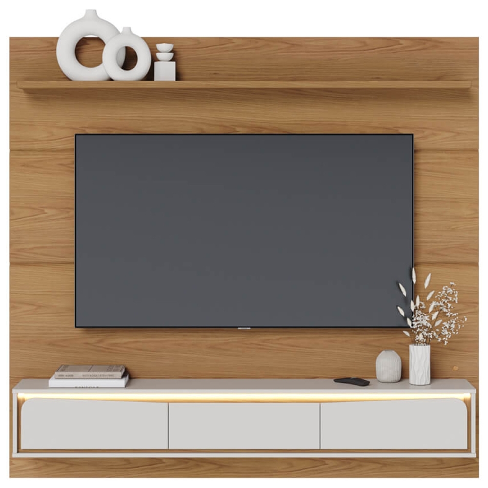 Painel TV 65 Pol Bancada Suspensa 180cm Com LED Tath Freijó/Off C05 - Mpozenato