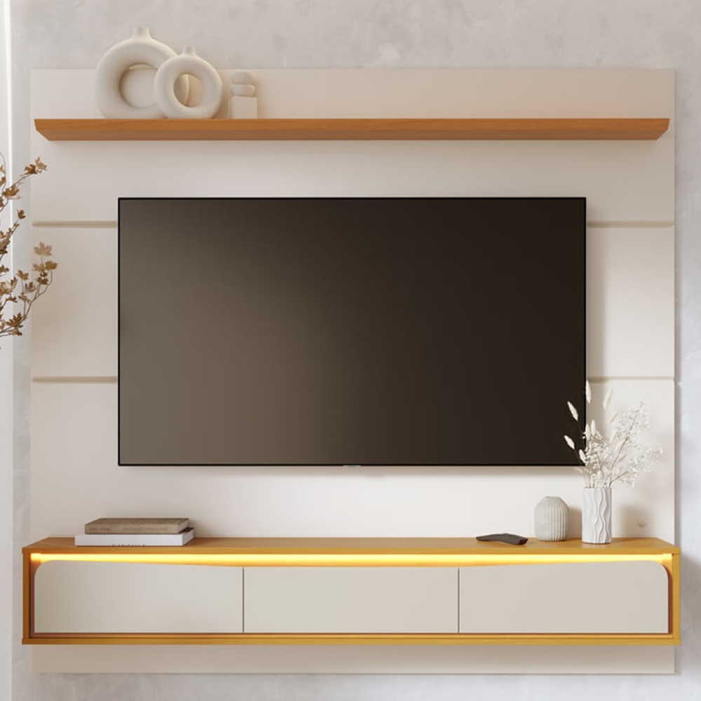 Painel TV 65 Pol Bancada Suspensa 180cm Com LED Tath Off/Naturale C05 - Mpozenato