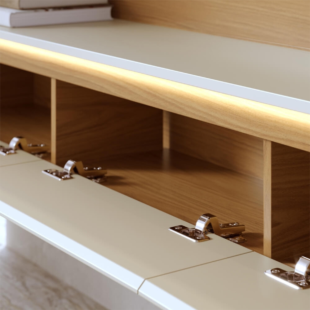 Painel TV 65 Pol Bancada Suspensa 180cm Com LED Tath Off/Naturale C05 - Mpozenato