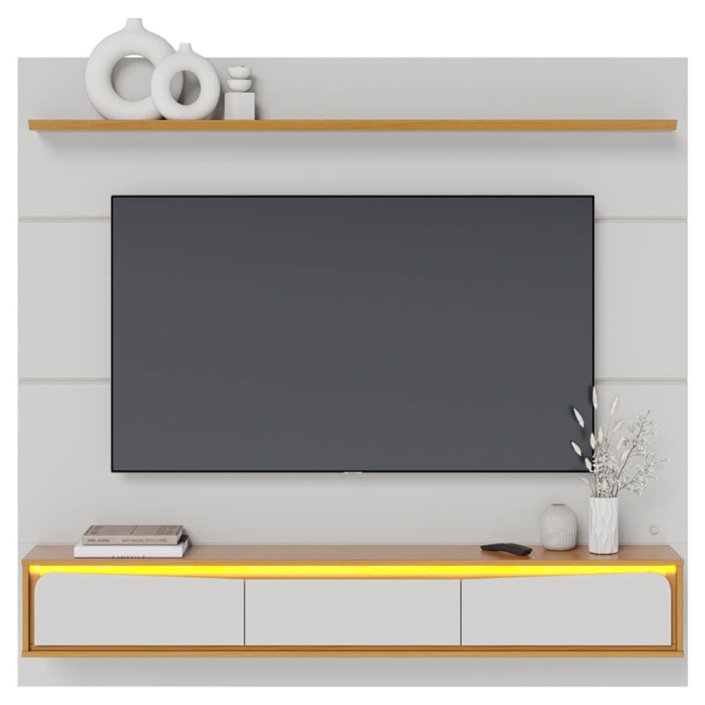 Painel TV 65 Pol Bancada Suspensa 180cm Com LED Tath Off/Naturale C05 - Mpozenato