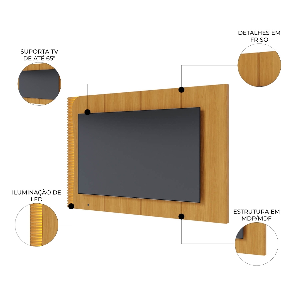 Painel TV 65 Pol Suspenso 217cm Com LED Dante Naturale C05 - Mpozenato