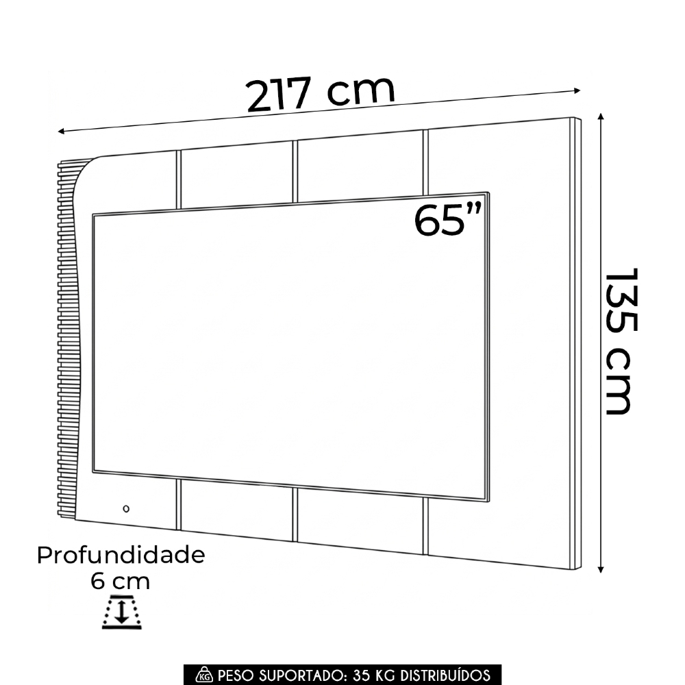 Painel TV 65 Pol Suspenso 217cm Com LED Dante Naturale C05 - Mpozenato