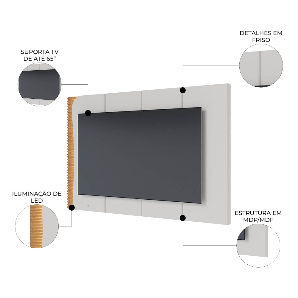 Painel TV 65 Pol Suspenso 217cm Com LED Dante Off/Freijó C05 - Mpozenato