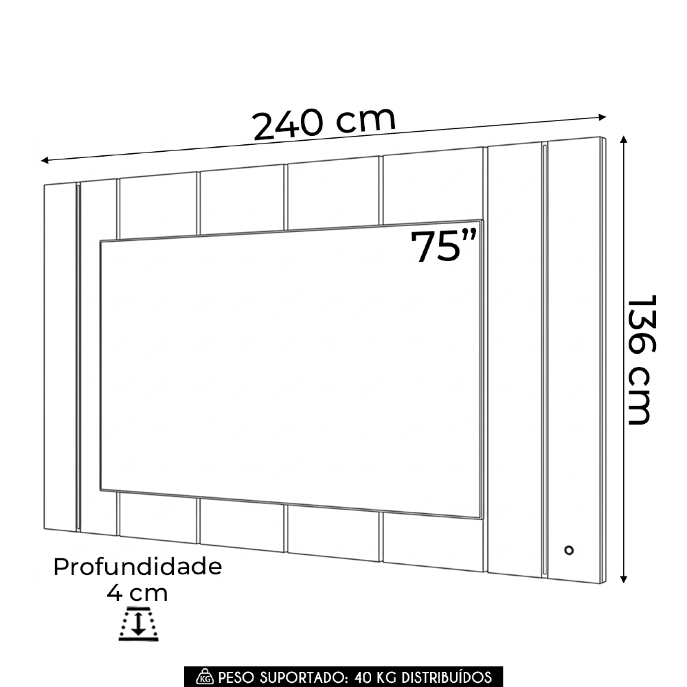 Painel TV 75 Pol Suspenso 240cm Com LED Gior Off White C05 - Mpozenato