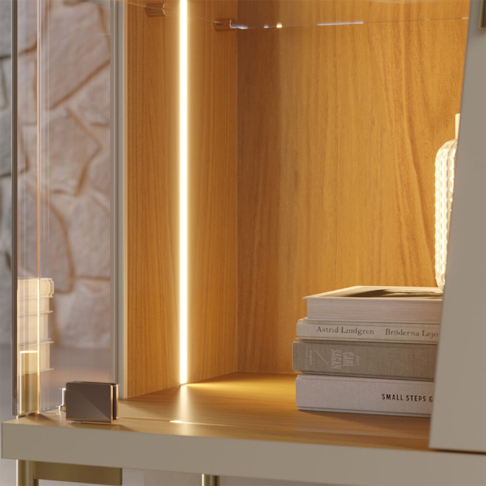 Buffet Aparador Sala de Jantar 179cm Com LED Mercuri Off/Freijó C05 - Mpozenato