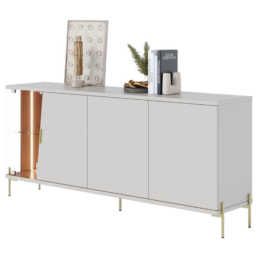 Buffet Aparador Sala de Jantar 179cm Com LED Mercuri Off/Freijó C05 - Mpozenato