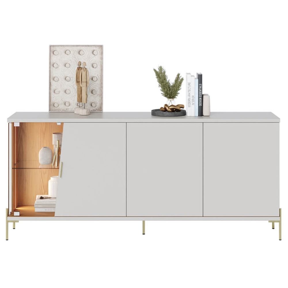 Buffet Aparador Sala de Jantar 179cm Com LED Mercuri Off/Freijó C05 - Mpozenato