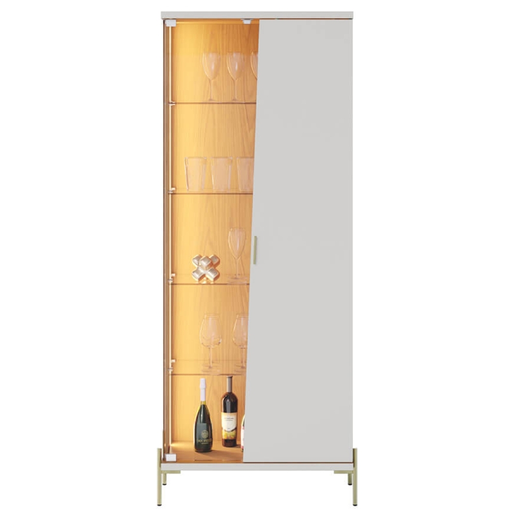 Buffet e Cristaleira Com LED Pé Metal Mercuri Off/Freijó C05 - Mpozenato