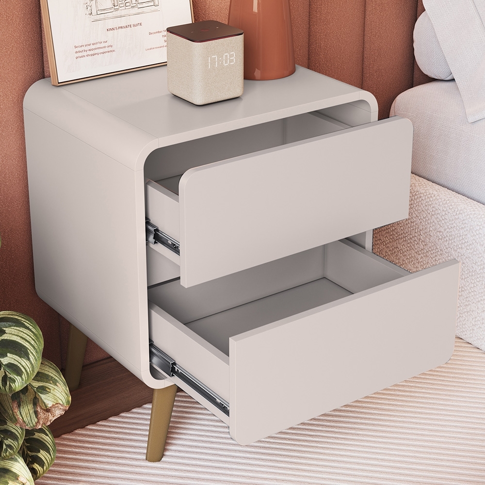Mesa Cabeceira Quarto 47cm 2 Gavetas Nuvia Bege C06 - Mpozenato