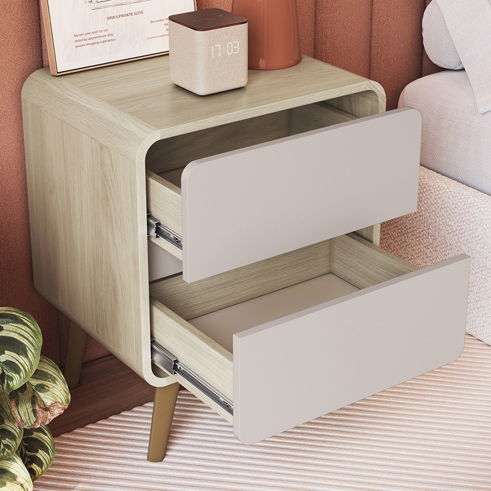 Mesa Cabeceira Quarto 47cm 2 Gavetas Nuvia Carvalho/Bege C06 - Mpozenato