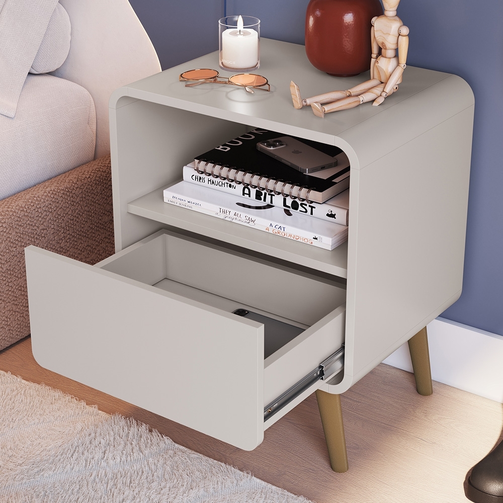 Mesa Cabeceira Quarto 47cm 1 Gaveta Nuvia Bege C06 - Mpozenato