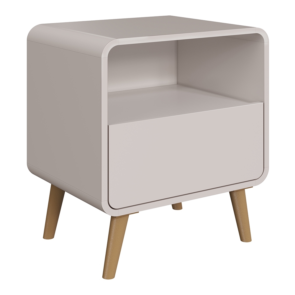 Mesa Cabeceira Quarto 47cm 1 Gaveta Nuvia Bege C06 - Mpozenato