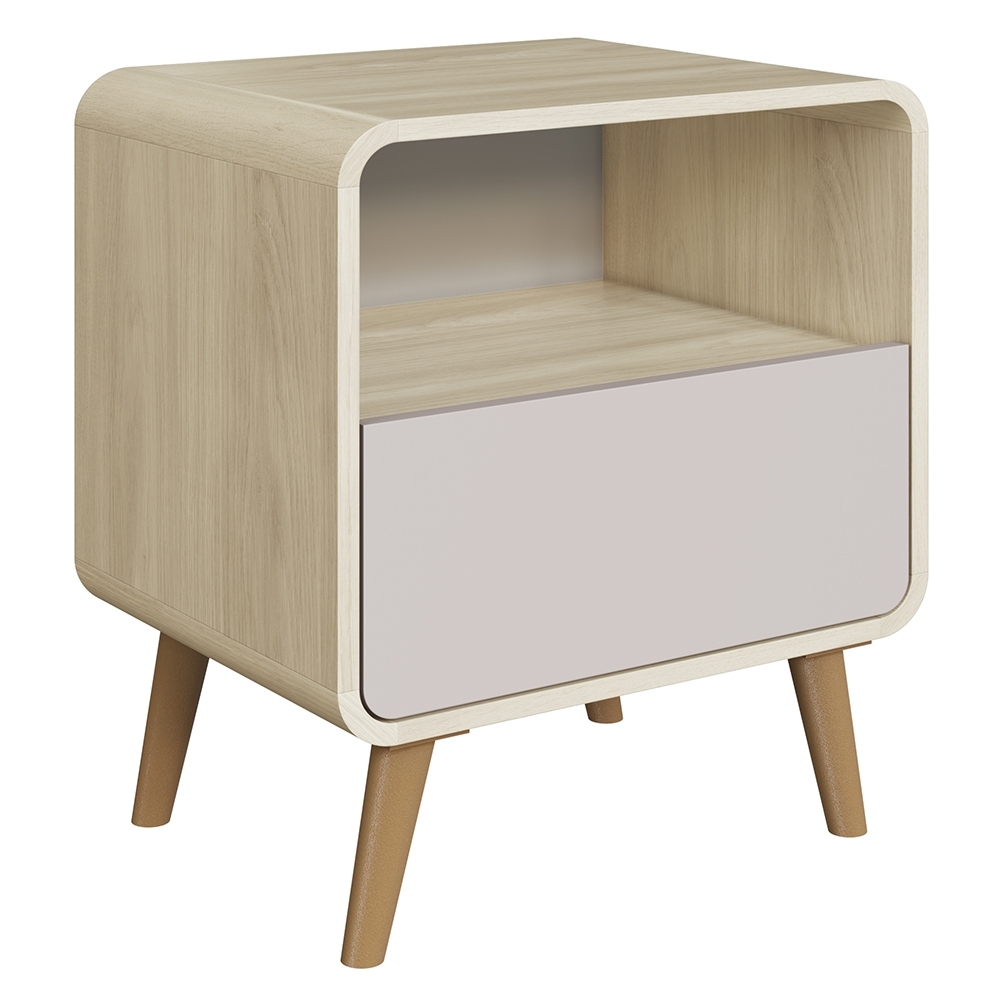Mesa Cabeceira Quarto 47cm 1 Gaveta Nuvia Carvalho/Bege C06 - Mpozenato