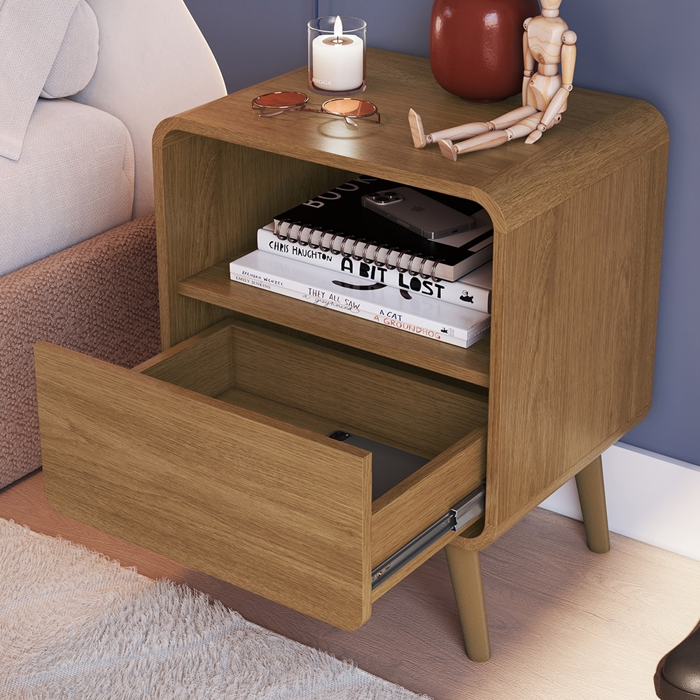 Mesa Cabeceira Quarto 47cm 1 Gaveta Nuvia Castanho C06 - Mpozenato