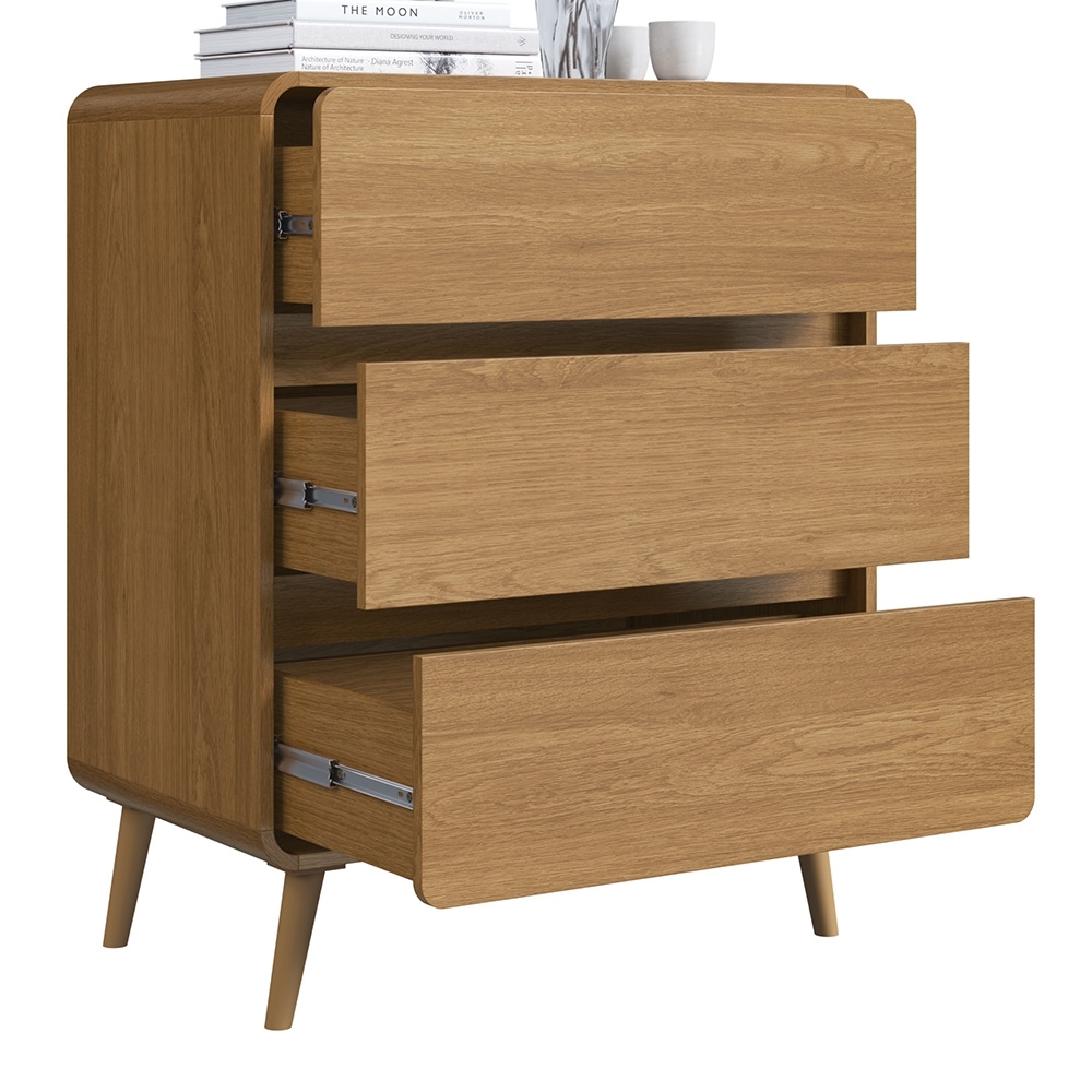 Cômoda Quarto 77cm 3 Gavetas Pés Palito Nuvia Castanho C06 - Mpozenato