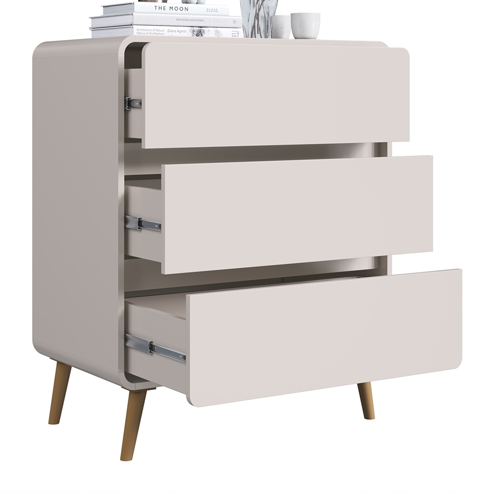 Cômoda Quarto 77cm 3 Gavetas Pés Palito Nuvia Bege C06 - Mpozenato