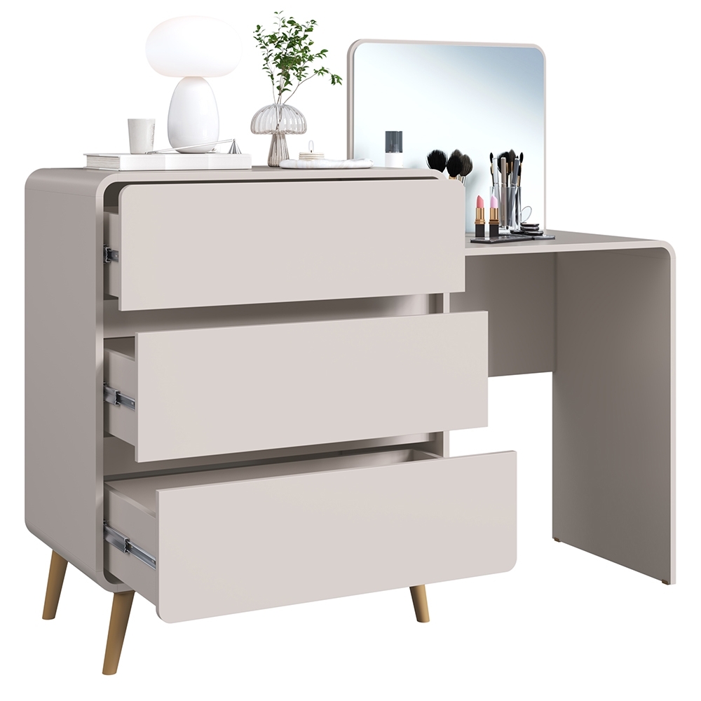 Cômoda Quarto 135cm Com Penteadeira Nuvia Bege C06 - Mpozenato