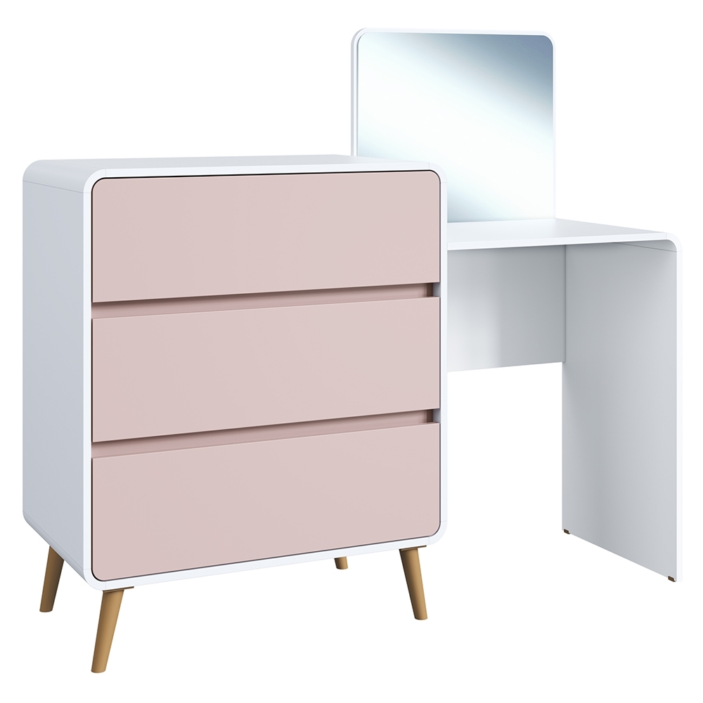Cômoda Quarto 135cm Com Penteadeira Nuvia Branco/Rosa C06 - Mpozenato