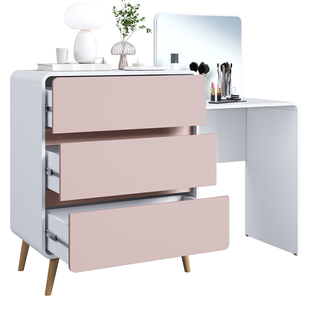 Cômoda Quarto 135cm Com Penteadeira Nuvia Branco/Rosa C06 - Mpozenato