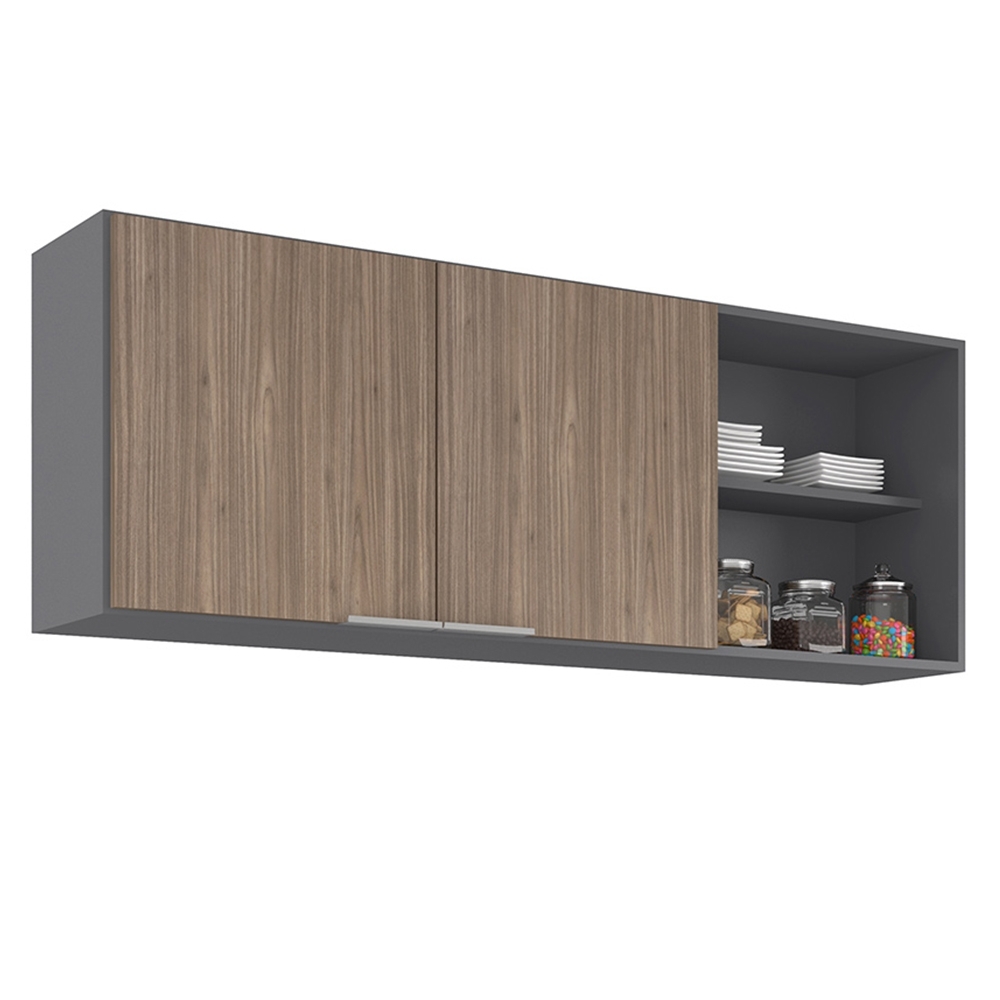 Armário de Cozinha Aéreo 150cm Pérola Z34 Grafite/Freijó    - Mpozenato