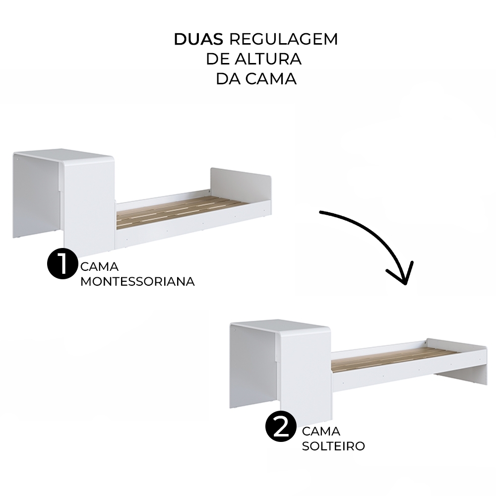 Cama Solteiro Infantil 188x88cm Escrivaninha Infix Branco C06 - Mpozenato
