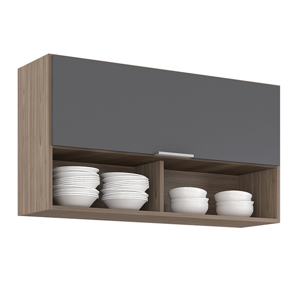 Armário de Cozinha Aéreo 100cm Pérola Z34 Freijó/Grafite    - Mpozenato