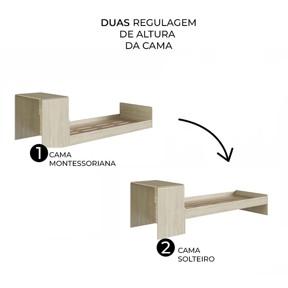 Cama Solteiro Infantil 188x88cm Escrivaninha Infix Carvalho C06 - Mpozenato