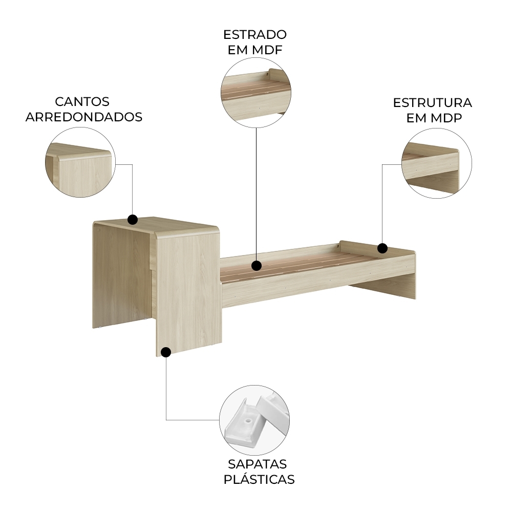 Cama Solteiro Infantil 188x88cm Escrivaninha Infix Carvalho C06 - Mpozenato