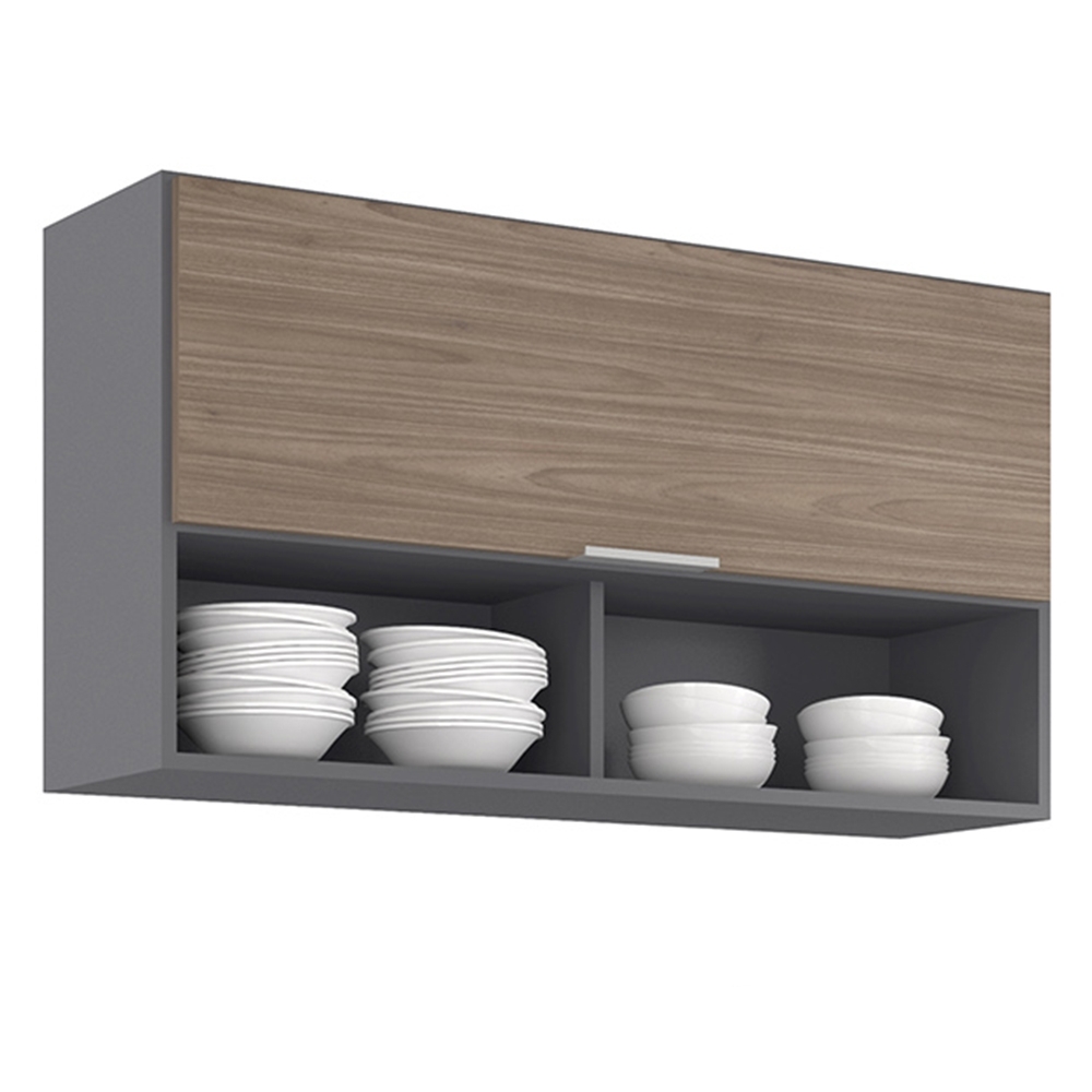 Armário de Cozinha Aéreo 100cm Pérola Z34 Grafite/Freijó    - Mpozenato