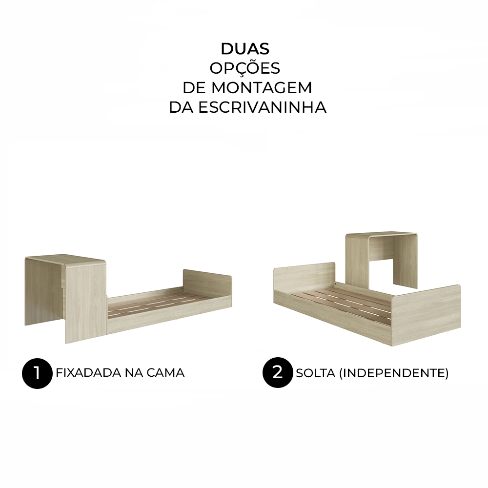 Cama Solteiro Infantil com Auxiliar 188x78cm Escrivaninha Infix Carvalho/Branco C06 - Mpozenato