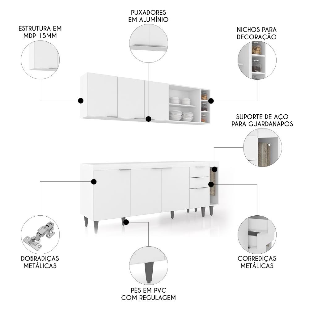 Armário de Cozinha CP11 Para Pia 200cm Pérola Z34 Branco    - Mpozenato